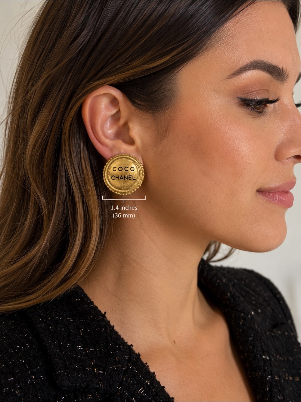 RARE Vintage CHANEL 94A COCO CHANEL Gold Button Clip-On Earrings 1.4” w/ Box